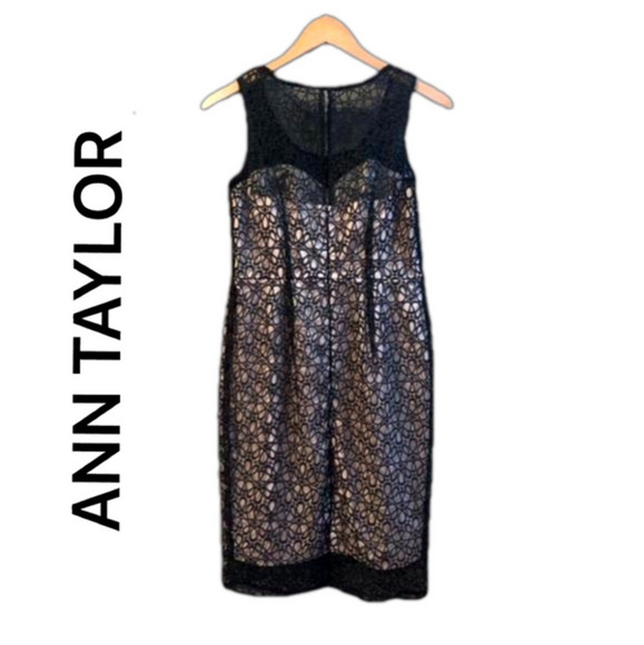 Ann Taylor Embroidered Lace Overlay Dress Black - Picture 2 of 5